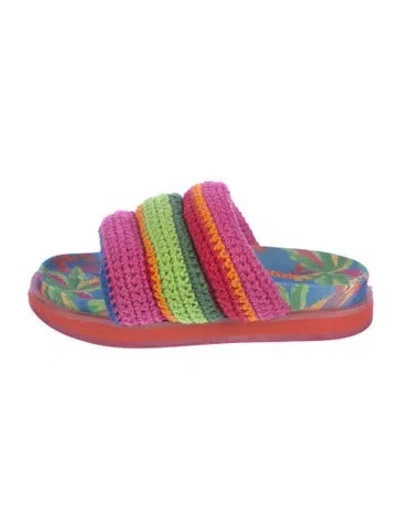 Pre-owned Farm Rio Colorblock Pattern Crochet Trim Slides In Purple