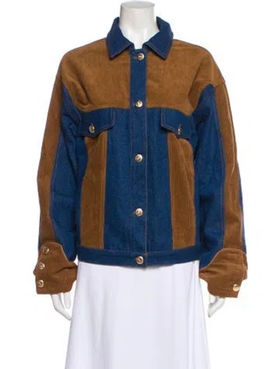 Pre-owned Farm Rio Colorblock Pattern Denim Jacket In Blue