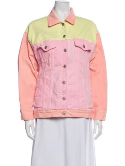 Pre-owned Farm Rio Colorblock Pattern Denim Jacket In Pink