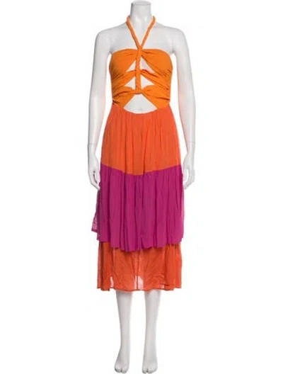 Pre-owned Farm Rio Colorblock Pattern Knee-length Dress In Orange