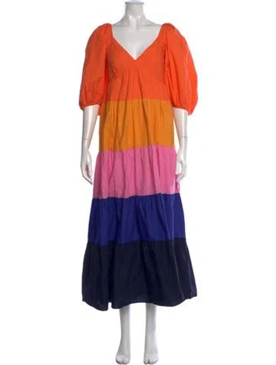 Pre-owned Farm Rio Colorblock Pattern Long Dress In Blue/pink/yellow