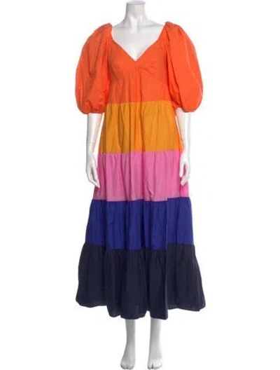 Pre-owned Farm Rio Colorblock Pattern Long Dress In Multi