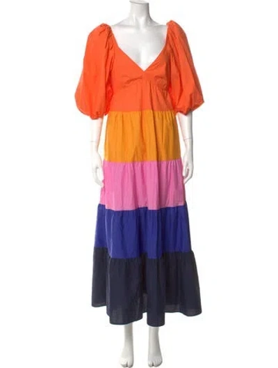 Pre-owned Farm Rio Colorblock Pattern Long Dress W/ Tags In Orange