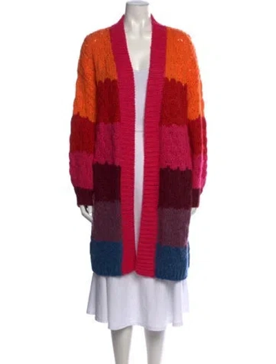 Pre-owned Farm Rio Colorblock Pattern Open Front Sweater In Pink