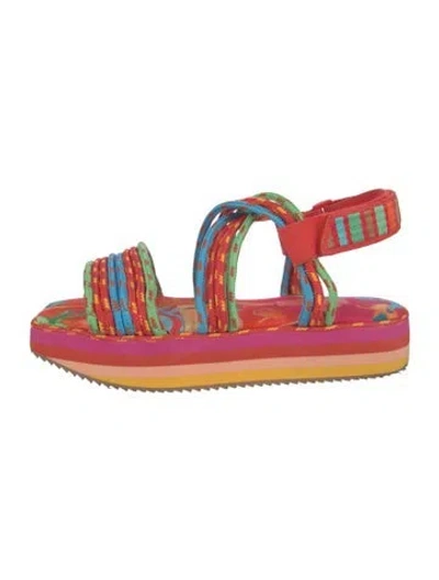 Pre-owned Farm Rio Colorblock Pattern Slingback Sandals In Red