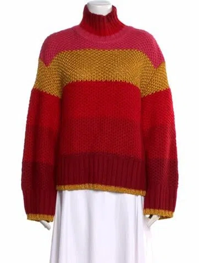 Pre-owned Farm Rio Colorblock Pattern Turtleneck Sweater W/ Tags In Red