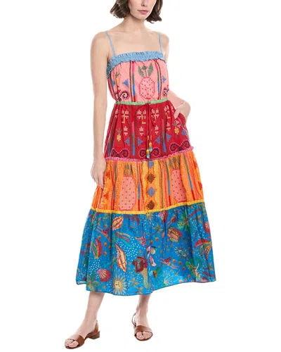 Farm Rio Colorblocking Embroidered Midi Dress