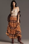 Farm Rio Colorful Birds Tiered Maxi Skirt In Multi