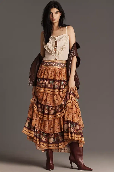 Farm Rio Colorful Birds Tiered Maxi Skirt In Multi