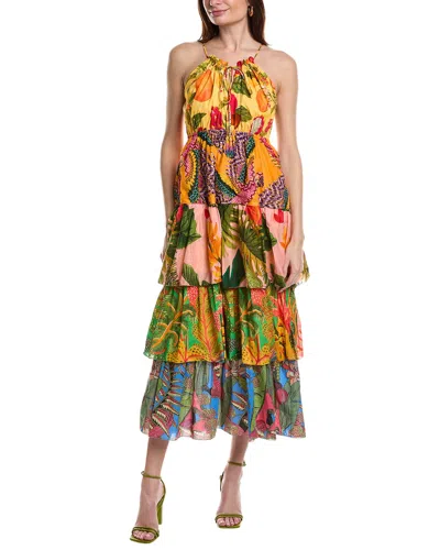 Farm Rio Colorful Mixed Prints Tiered Maxi Dress In Yellow