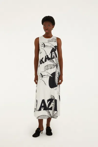 Farm Rio Come To Brasil Organic Cotton Patch Midi Dress In White