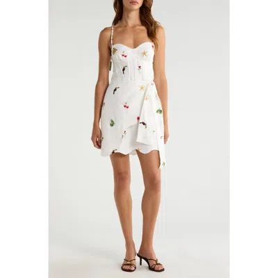 Farm Rio Cool Day Embroidered Side Tie Linen Minidress In White