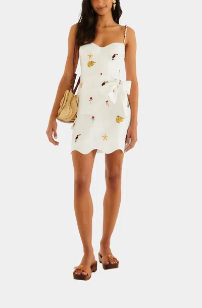 Farm Rio Off-white Cool Day Embroidered Beaded Mini Dress In Multi