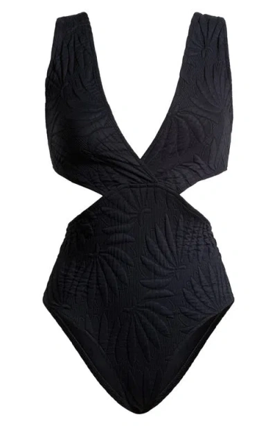Farm Rio Copabanana Side Cutout Quilted One-piece Swimsuit In Black