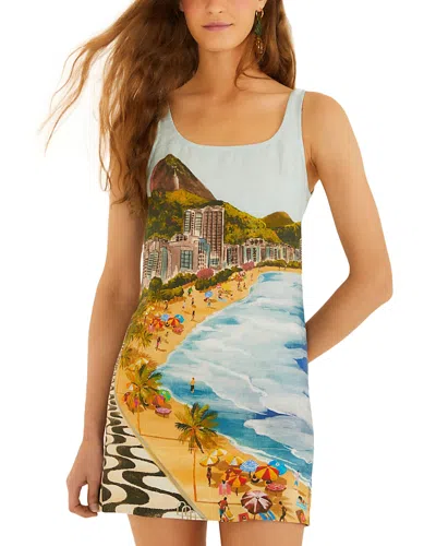 Farm Rio Copacabana Beach Linen Mini Dress In Multi