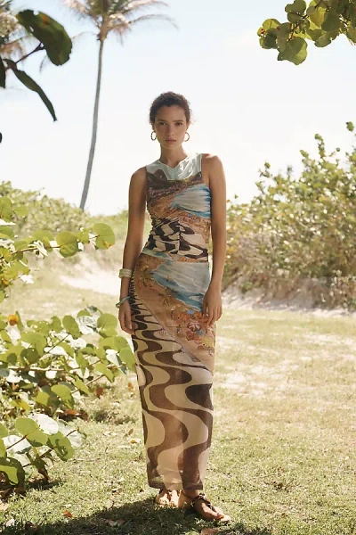 Farm Rio Copacabana Beach Print Midi Skirt In Multi