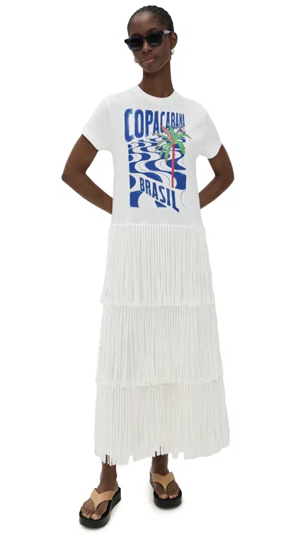 Farm Rio Copacabana Fringes T-shirt Dress Off White