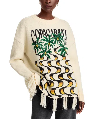 Farm Rio Copacabana Tasseled Hem Sweater In Off-white