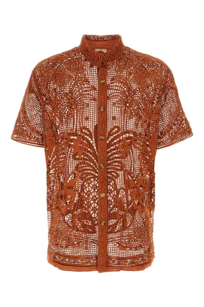 Farm Rio Copper Guipure Lace Tropical Shirt