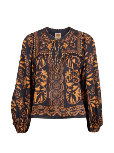 Farm Rio Cornely Ainika Blouse Floral Embroidery Sleeves In Multi