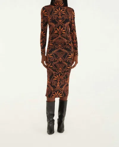 Farm Rio Cornely Ainika Jersey Ruched Midi Dress In Black In Brown