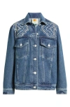 Farm Rio Cornely Embroidered Denim Jacket In Blue