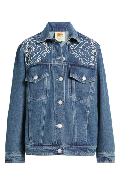 Farm Rio Cornely Embroidered Denim Jacket In Blue