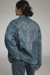 Farm Rio Cornely Embroidered Denim Trucker Jacket In Blue