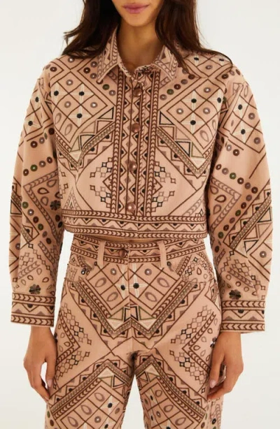 Farm Rio Cosmopolitan Crop Jacket In Brown