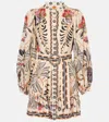 Farm Rio 'mandala' Multicolor Mini Dress With Round Neck And All-over Floral Print In Beige