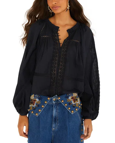 Farm Rio Cotton Boho Blouse In Black