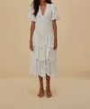 FARM RIO COTTON EYELET PUFF SLEEVE MIDI DRESS IN WHITE