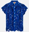 Farm Rio Cotton Lace Shirt In Blue