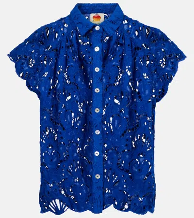 Farm Rio Cotton Lace Shirt In Blue