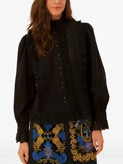 Farm Rio Cotton Laced Shirt In Black