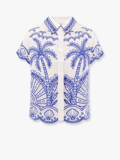 Farm Rio Cotton Shirt With All-over Embroideries In White