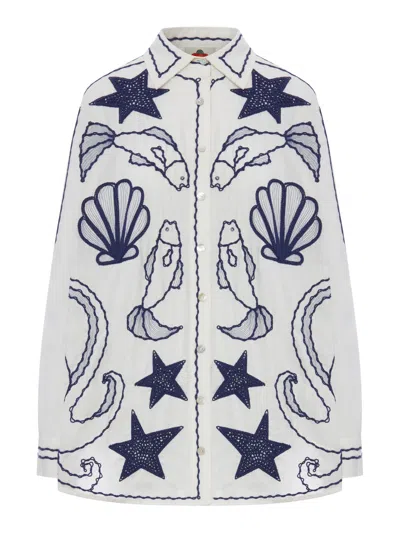 Farm Rio Cotton Shirt With Marine Embroidery In Multi
