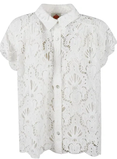 Farm Rio Cotton Short-sleeve Shirt In White