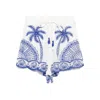 Farm Rio Blue Shorts With Elastic Drawstring Waist And All-over Palm Embroidery