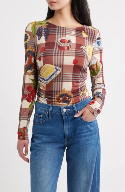 Farm Rio Country Table Tartan Ruched Top In Multi