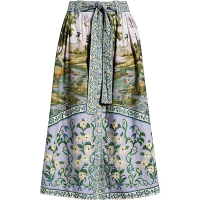 Farm Rio Countryside Landscape Midi Skirt In Green