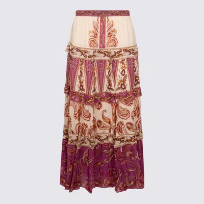 Farm Rio Cream And Violet Viscose Skirt In Multi