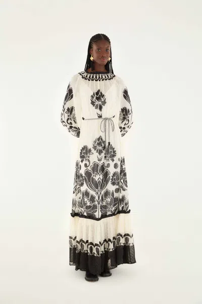 Farm Rio Cream Floral Arabesque Rope Belt Maxi Dress In Multi