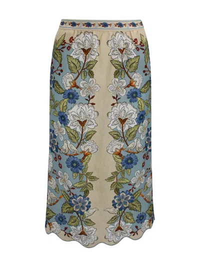 Farm Rio Cream Garden Scarf Euroflax Premium Linen Midi Skirt In Multi