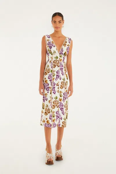Farm Rio Cream Grape Garden Lenzing Ecovero Viscose Midi Dress In Multi