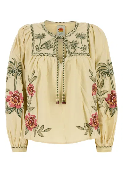 Farm Rio Cream Linen Blend Blouse In Neutral
