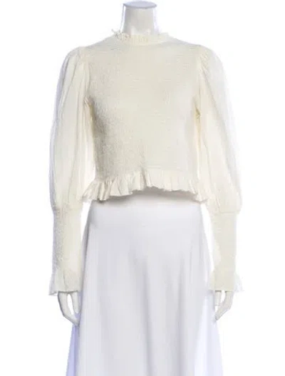 Pre-owned Farm Rio Crew Neck Long Sleeve Crop Top In Neutral