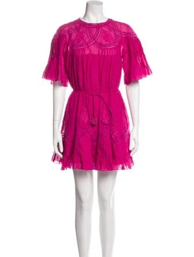 Pre-owned Farm Rio Crew Neck Mini Dress In Pink