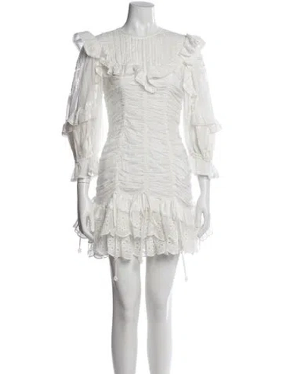 Pre-owned Farm Rio Crew Neck Mini Dress In White