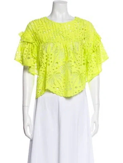 Pre-owned Farm Rio Crew Neck Short Sleeve Top In Green